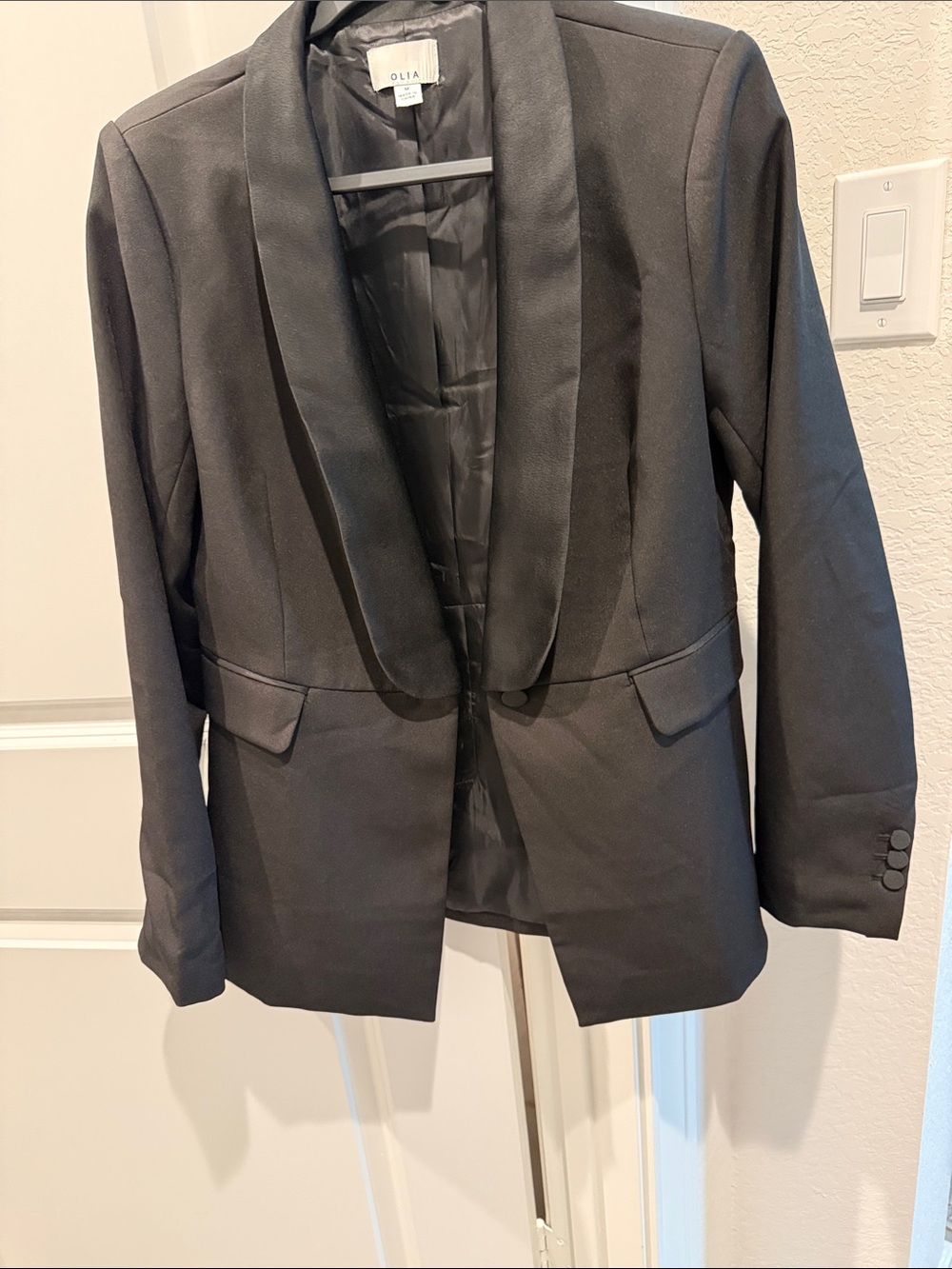 OLIA Black Satin-Trim Blazer Jacket